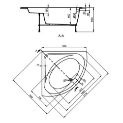 Leda Baignoire d'angle 1/4 de rond 135x135 cm 180 L Blanc FRISBEE Kobleo