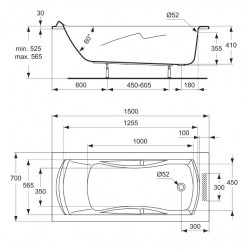 Porcher Baignoire ULYSSE 2 à encastrer ou à poser 150x70cm blanc acrylique 150 Porcher Kobleo