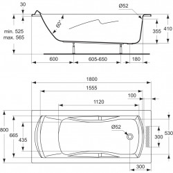 Porcher Baignoire Ulysse 180x80 cm à encastrer seulement en acrylique Blanc 22 Porcher Kobleo