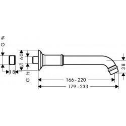 AXOR Bec déverseur M ¾ longueur 166-220 mm nickel brossé AXOR Kobleo