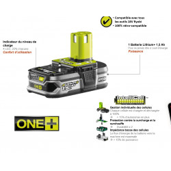 Ryobi Batterie lithium RYOBI ONE+ 18V 1.5AH RB18L15 Ryobi Kobleo Ryobi Batterie lithium RYOBI ONE+ 18V 1.5AH RB18L15 Ryobi Kobleo
