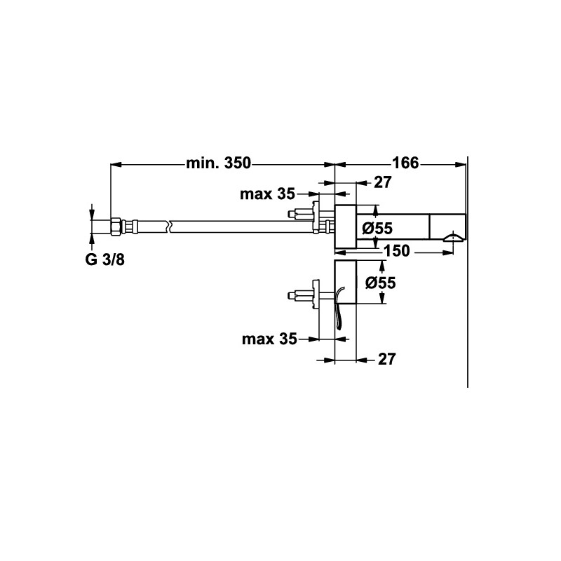 Ideal standard Bec lavabo mural détection électronique séparée projection 150mm sans Kobleo Ideal standard Bec lavabo mural détection électronique séparée projection 150mm sans Kobleo