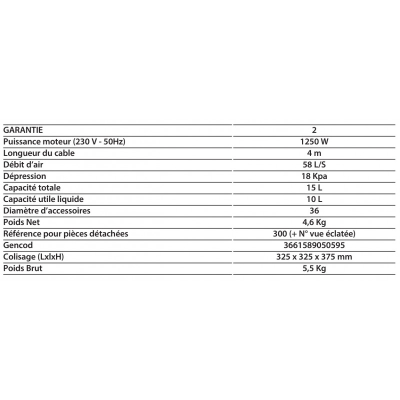 Leman Aspirateur eau et poussières LOASP151 polypropilène 15L 1250W Leman Kobleo Leman Aspirateur eau et poussières LOASP151 polypropilène 15L 1250W Leman Kobleo