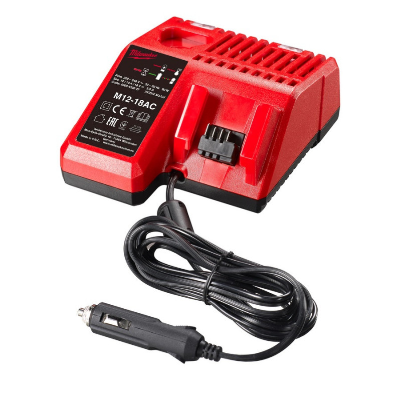 Milwaukee Chargeur allume cigare batteries M12 M18 REDLITHIUM-ION 12-18V 2-12Ah  Kobleo