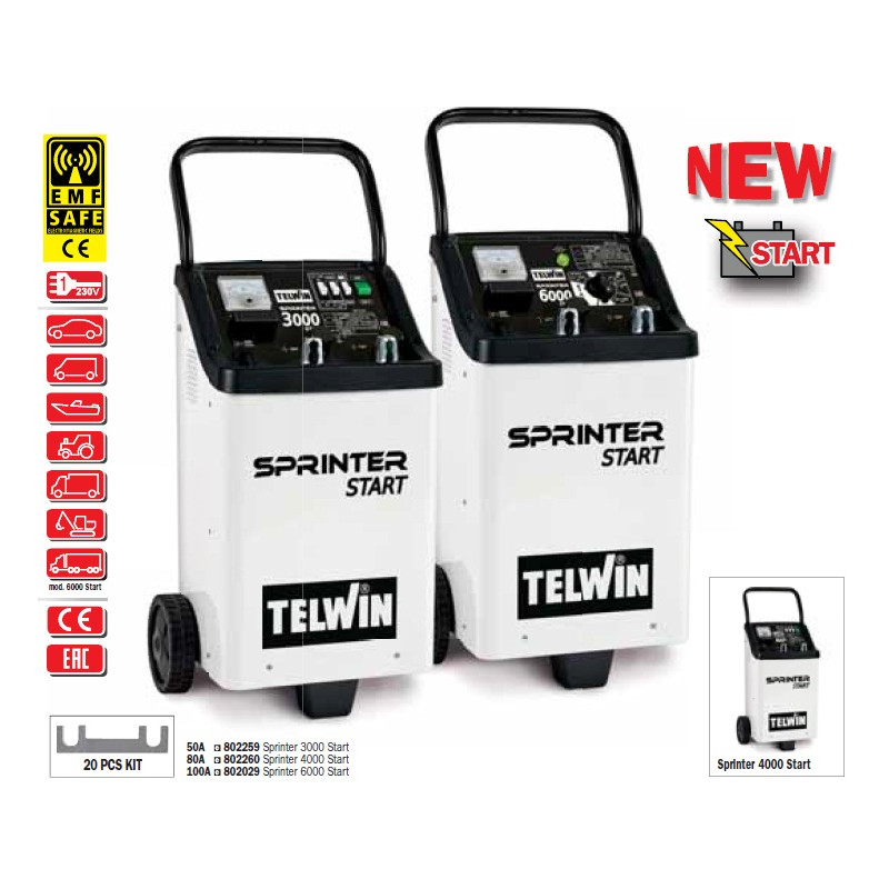 Telwin Chargeur-démarreur de batterie 230V monophasé 1-64kW SPRINTER 3000 STA Kobleo