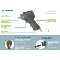 Lacme Clé à chocs pneumatique Extra courte 1/2 680Nm Kobleo