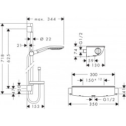 Hansgrohe Combi douche Raindance Select S 150 3 jets barre 65cm/Ecostat Select b Kobleo