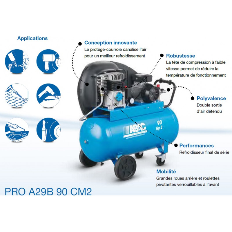 ABAC Compresseur d’air PRO 2CV 90 litres 15,3 m3/h 10b PRO A29B 90 CM2 ABAC Kobleo