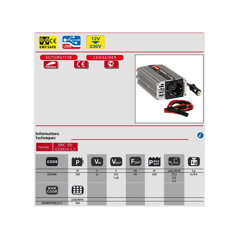 Telwin Convertisseur à inverseur 12 V 600W CONVERTER 310 USB Kobleo Telwin Convertisseur à inverseur 12 V 600W CONVERTER 310 USB Kobleo