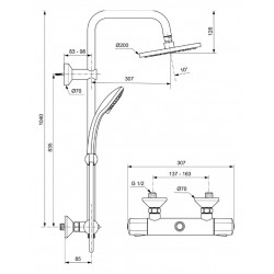 Porcher Colonne douche thermostatique OLYOS pomme tête anticalcaire 200mm orie Kobleo