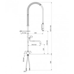 Delabie Combiné de prélavage monotrou F3/8 en laiton chromé Ht. 1075-1195 mm Kobleo