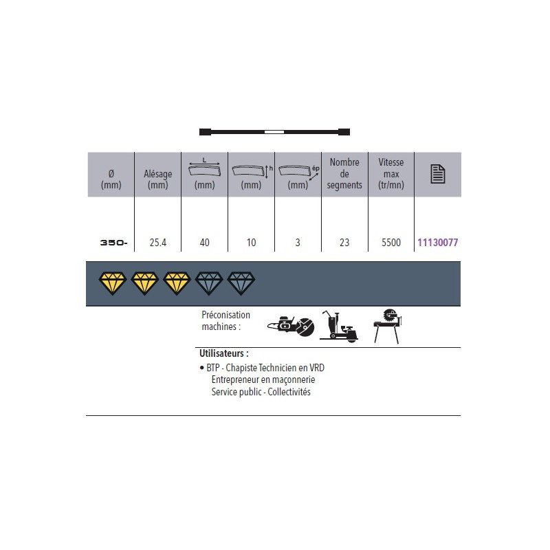 DISCO DIAMANTATO 350 MM MONTOLIT LASERMONT LEH35021 PER MATERIALI DA