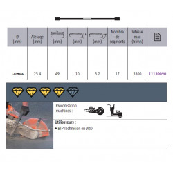 Sidamo Disque Diamant Pro Asphalte D. 350 X 25,4 X H 10 Sidamo Kobleo