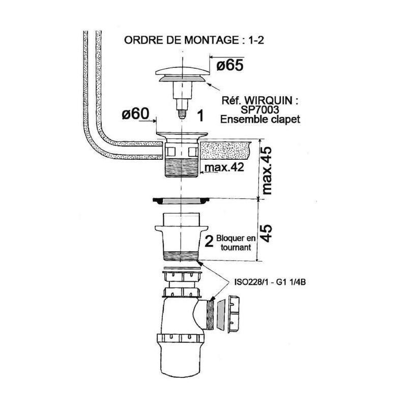 Wirquin Ensemble bonde Quick-Clac automatique siphon Kobleo Wirquin Ensemble bonde Quick-Clac automatique siphon Kobleo