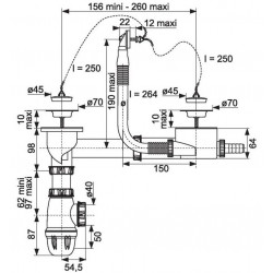 Valentin Ensemble en plastique blanc pour évier inox 2 cuves Diam70mm Kobleo