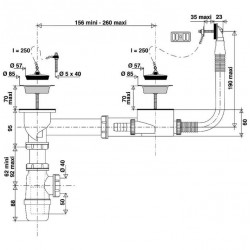 Valentin Ensemble évier grès avec 2 bondes à bouchon et trop plein latéral Kobleo