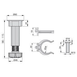 Emuca 40 Pieds réglable base pré-assemblée meuble réglable 98 115mm Plastiqu Kobleo