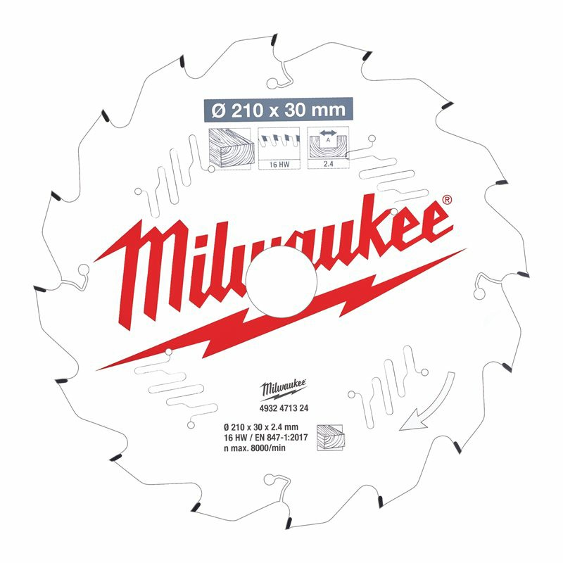 Milwaukee Lame de scie circulaire bois Diam 210 x 30 x 2.4 mm 16 dents ATB Kobleo