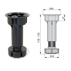 Emuca 40 Pieds réglable base pré-assemblée meuble réglable 118 135mm Plastiq Kobleo