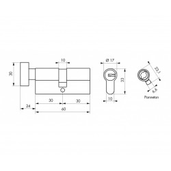 Thirard Cylindre de serrure à bouton 30 x 30 mm 4 clés nickelé 21757 Thirard Kobleo
