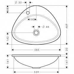 AXOR Vasque encastrer Massaud 1 trou 585x469mm alpin-blanc Axor Kobleo