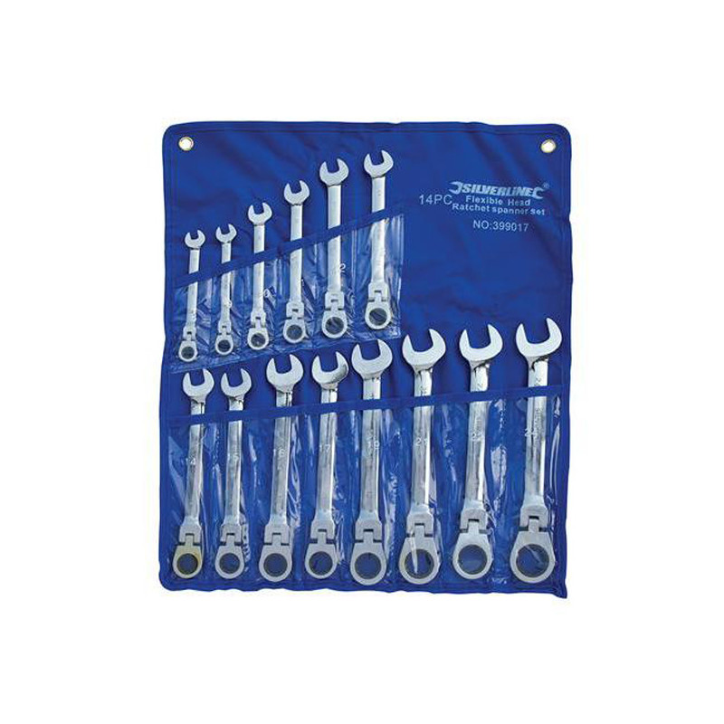 Silverline Trousse de 14 clés mixtes à cliquet à tête inclinable 8 24 mm Kobleo