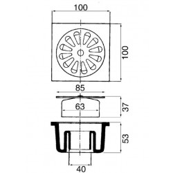 Grandsire Siphon PVC gris avec grille inox 100 x 100mm Kobleo