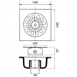Grandsire Siphon PVC gris avec grille inox 140 x 140 mm Kobleo