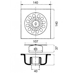 Grandsire Siphon PVC chromé avec grille inox 140 x 140 mm Kobleo