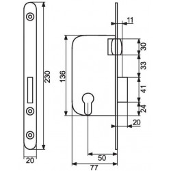 Thirard Serrure à encastrer à rouleau Axe 50 mm Clé I Kobleo