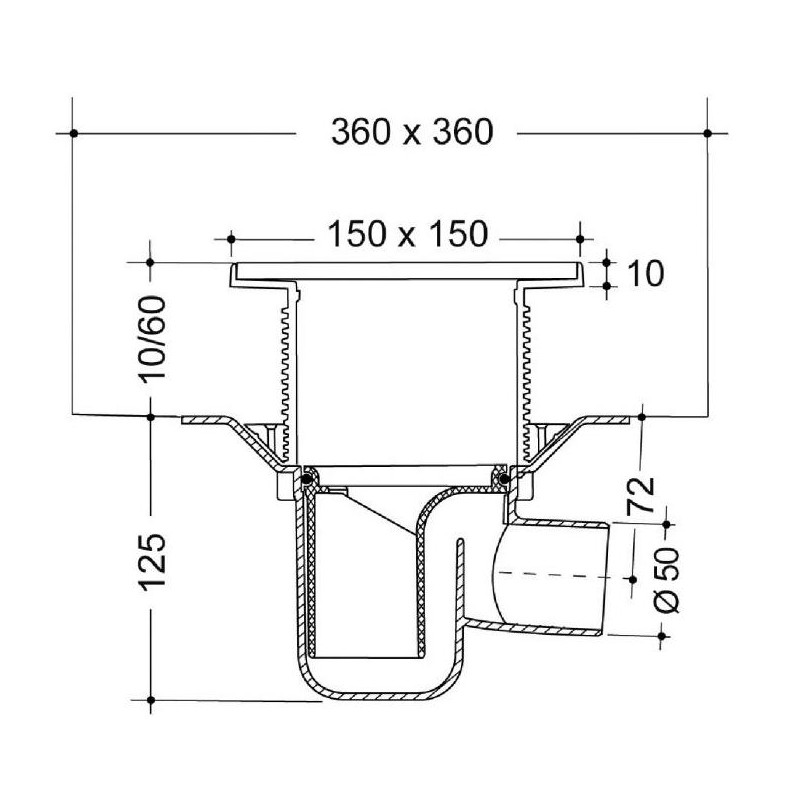 Siphon de douche pour sols carrelés DOCIA® avec sortie horizontale