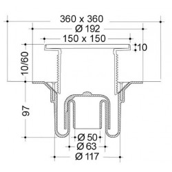 Nicoll Siphon Docia Sicax pour douche carrelée 150x150mm Verticale Kobleo