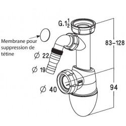 Nicoll Siphon easyphon évier et prise M.A.L. Diam 40 mm Kobleo