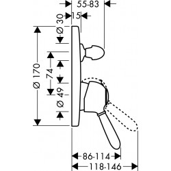 AXOR Set de finition Carlton pour mitigeur bain/douche encastré chromé/or Kobleo