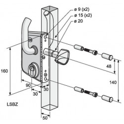 Locinox Serrure LSKZ pour portail coulissant Inox Profil 50 mm Axe à 30 mm Kobleo