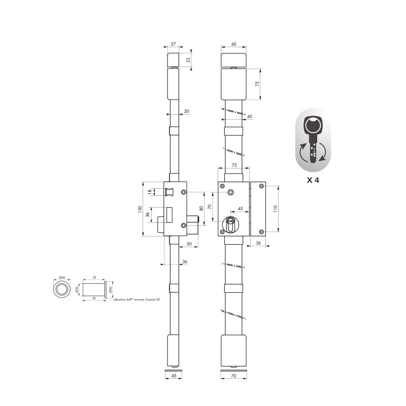 Thirard Serrure 3 points TARGA CR Diam 23mm Transit 2 fouillot 75x130mm gauche Kobleo Thirard Serrure 3 points TARGA CR Diam 23mm Transit 2 fouillot 75x130mm gauche Kobleo
