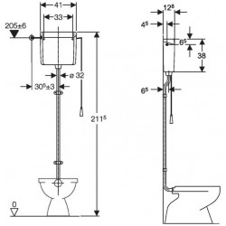 Geberit Réservoir haut à chaînette simple débit 123.700.11.1 Geberit Kobleo