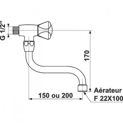 Sandri Robinet d'évier mural simple bec long. 150 mm Kobleo