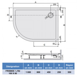 Leda Receveur douche 1/4 rond asymétrique 1000x800mm blanc droite FRISBEE Kobleo