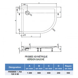 Leda Receveur douche 1/4 rond asymétrique gauche 1200x800mm Profondeur 50mm Kobleo
