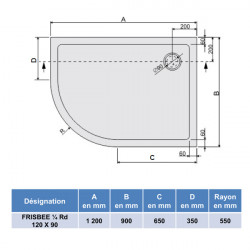 Leda Receveur douche 1/4 rond asymétrique droit 1200x900mm Profondeur 50mm  Kobleo