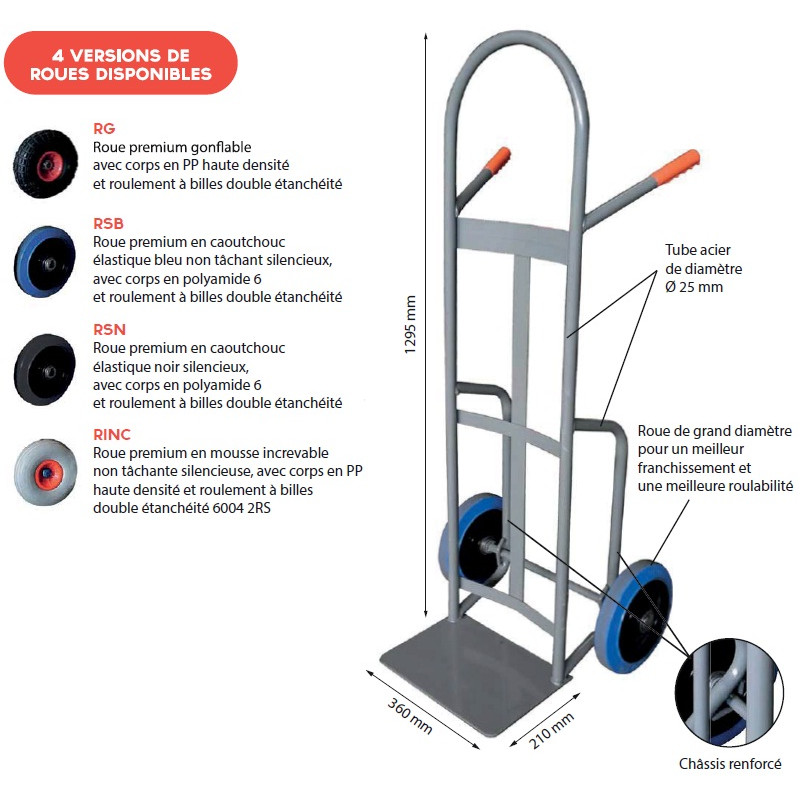 Stockman Diable en acier Premium 300Kg roues mousse increvable HT300/LUK RINC Kobleo Stockman Diable en acier Premium 300Kg roues mousse increvable HT300/LUK RINC Kobleo