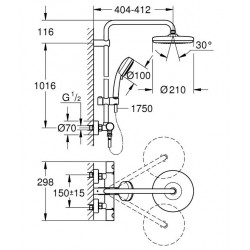 Grohe Colonne de douche 2 jets flexible 1750mm Tempesta 210 Grohe Kobleo