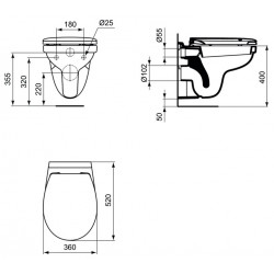 Porcher Cuvette WC suspendue Ulysse 52x36 cm en porcelaine vitrifiée chasse di Kobleo