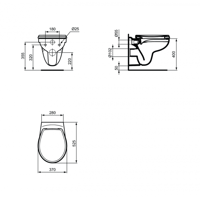 Ideal Standard - Cuvette Suspendue Sans Bride 520 X 355 Mm Blanc Eurovit