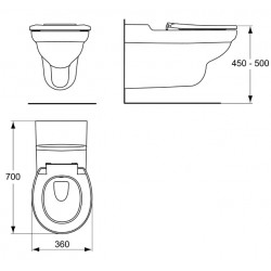 Porcher Cuvette WC MATURA 2 suspendue rallongée sans bride 70x36cm en porcelai Kobleo