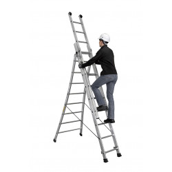 Centaure Echelle transformable base évasée 3 plans 8+2x9 barreaux Hmaxi 7 m PRT Kobleo