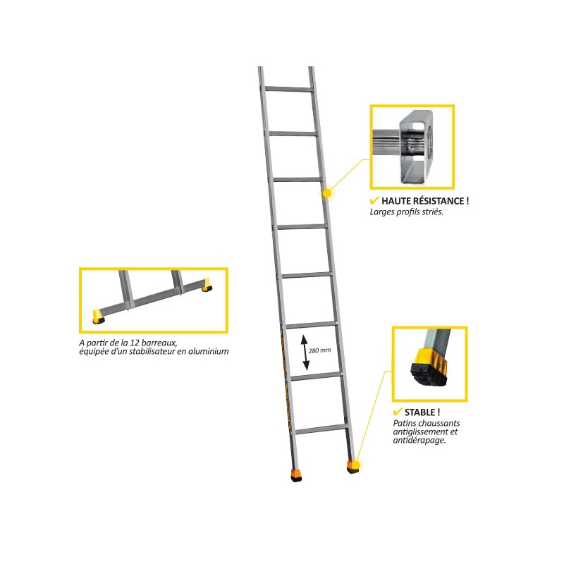 Centaure Echelle en aluminium simple 12 barreaux 3m50 usage professionnel S Kobleo Centaure Echelle en aluminium simple 12 barreaux 3m50 usage professionnel S Kobleo