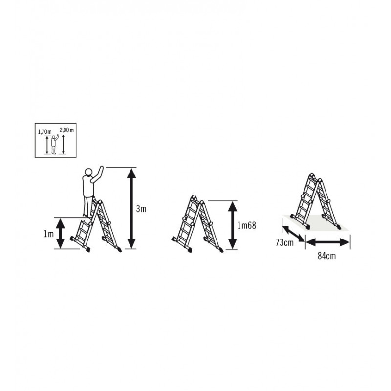 Échelle Multifonction Articulée 4x3 Échelons Avec Plateforme