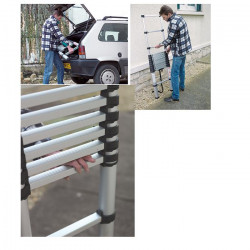 Ribitech Echelle télescopique 93cm/390cm / 13 barreaux base stabilisatrice PRET Kobleo